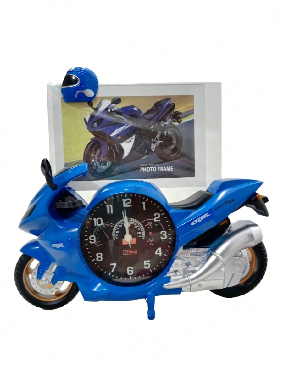 RELOJ DESPERTADOR CON DISEÑO DE MOTO DEPORTIVA INCLUYE PORTARETRATOS - Azul - Ver 1