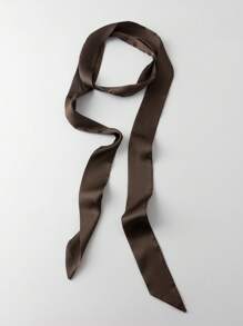 1pc Fashionable Solid Color Long & Narrow Silk Scarf As Accessory, Suitable For Workplace - Coffee Brown - View 1