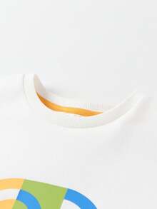 Annil 男童白色繞頸長袖套頭衫，有趣字母印花圓擺帽衫款 - 白色 - 查看 4