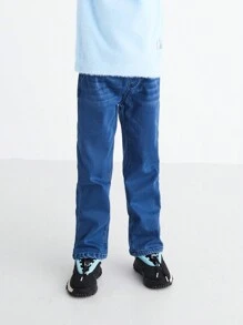 Annil Girls' Plush, Warm, Comfortable And Versatile Leather Band Belt Denim Pants Blue