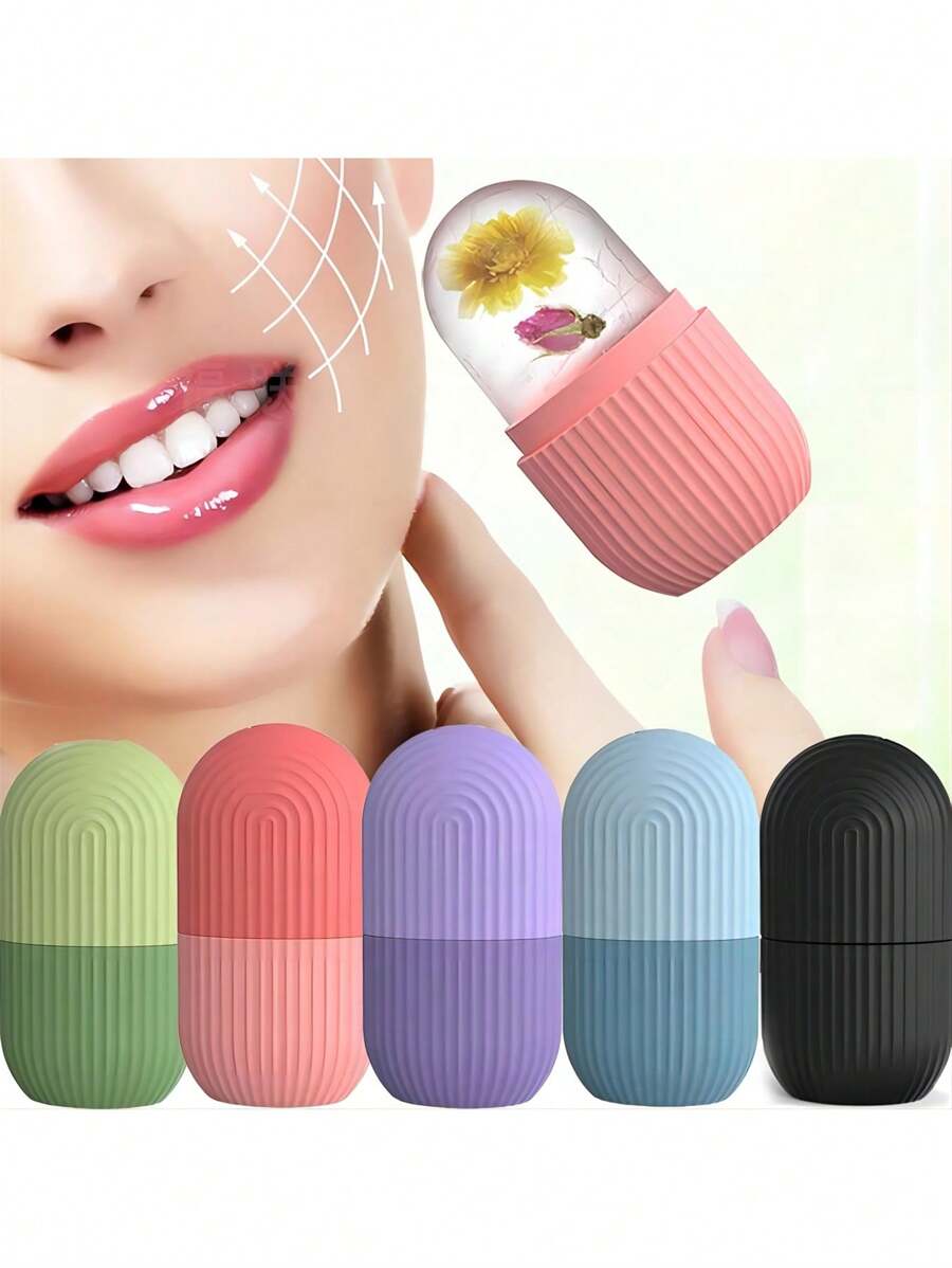 1 件硅胶冰块托盘面部按摩器，适合夏季、户外、运动、旅行、厨房、卧室、学校、办公室，适合女性、男性、儿童、成人 - 粉色 - 查看 1