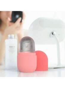 1 件硅胶冰块托盘面部按摩器，适合夏季、户外、运动、旅行、厨房、卧室、学校、办公室，适合女性、男性、儿童、成人 - 粉色 - 查看 4