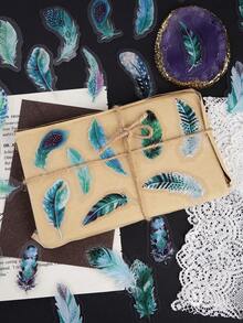 40张防水半透明PVC羽毛主题贴纸，适用于DIY子弹日记 - 綠色 - 查看 8