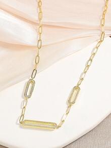 1條簡單易配戴的立體氧化鋯雙o字項鏈,適合女性日常佩戴 - 金黃色 - 查看 4