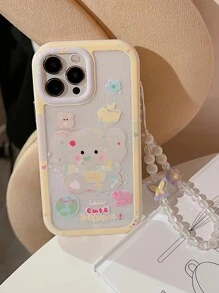 1 件奶油色壓克力條紋大象圖案手機殼相容於 Apple - 白色 - 查看 6