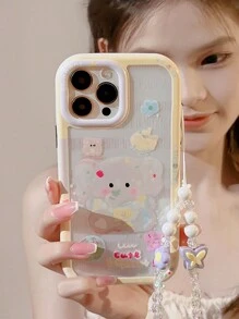 1 件奶油色壓克力條紋大象圖案手機殼相容於 Apple - 白色 - 查看 2