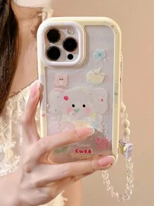 1 件奶油色壓克力條紋大象圖案手機殼相容於 Apple - 白色 - 查看 3