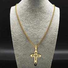 suteyi 1 Men's Cross Stainless Steel Hollow Geometry Necklace Gold Men's Necklace Jewelry - Gold - View 2