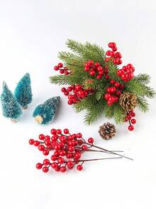 10 件人造松枝,帶有聖誕冬青和紅色漿果莖,適用於花環裝飾、聖誕樹裝飾、禮品包裝 - 彩色 - 查看 7