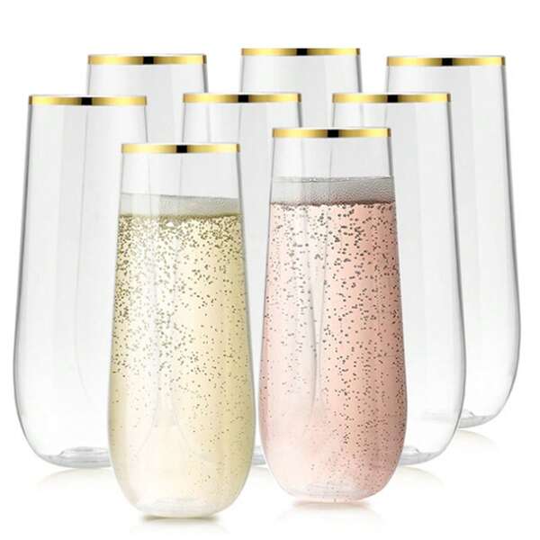10 Pcs Wine Glasses 160ML Reusable Glitter Champagne Flutes Unbreakable