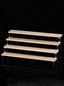 1pc Multi-Layer Wooden Ladder Shaped Jewelry Display Stand, Desktop Organizer For Lipsticks, Perfumes, Cosmetics Etc, Multi-Functional Collectible Storage Box & Dolls Display Rack - Clear - View 8