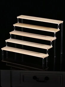 1pc Multi-Layer Wooden Ladder Shaped Jewelry Display Stand, Desktop Organizer For Lipsticks, Perfumes, Cosmetics Etc, Multi-Functional Collectible Storage Box & Dolls Display Rack - Clear - View 4