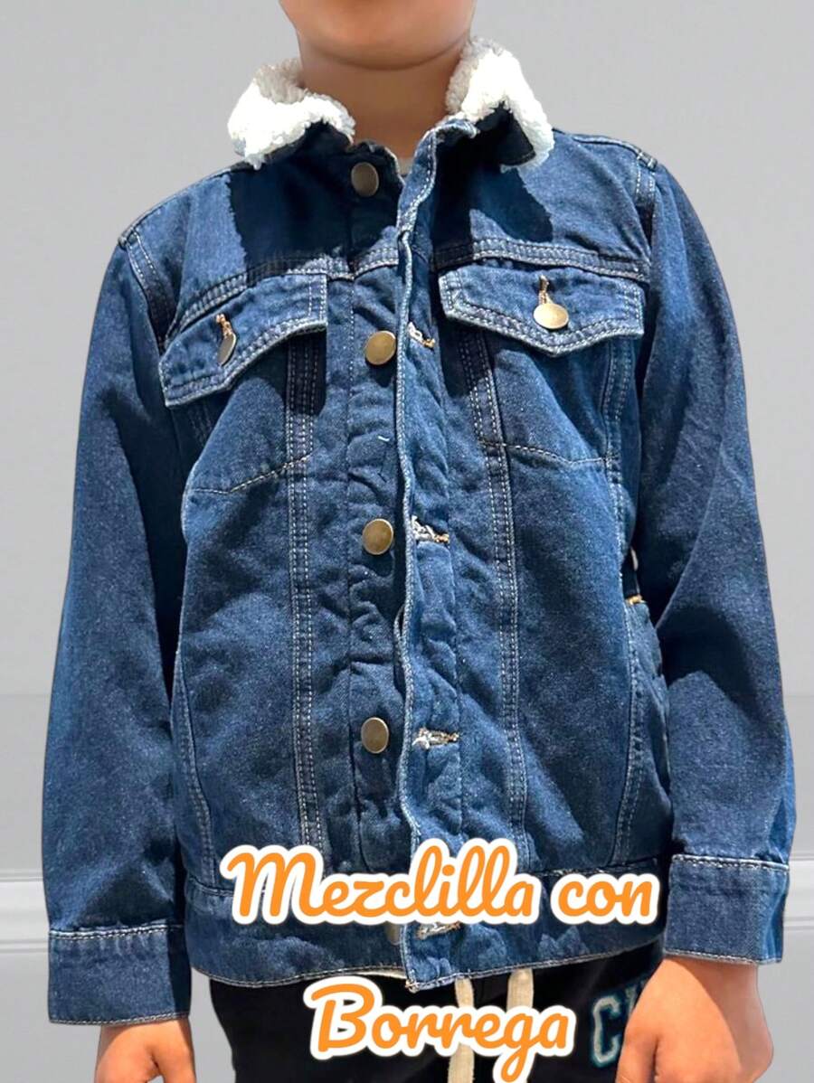 CHAMARRA MEZCLILLA CON BORREGA UNISEX NIÑO Y NIÑA - Azul lavado medio - Ver 1