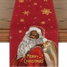 1pc Linen Santa Claus Decorative Table Runner For Christmas - snowflake santa - View 1