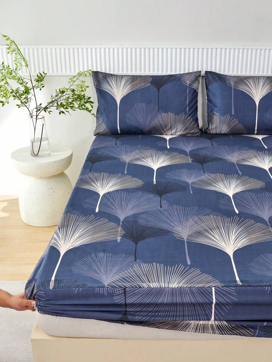 (2-3) chiếc Bộ ga trải giường, ga trải giường in sẵn và 2 vỏ gối (Chiều cao ga trải giường: 30cm) - giữa những chiếc lá - Xem 1