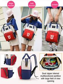 Large Capacity Mummy Bag Nappy Bag Multifunctional Backpack Maternity Bags Travel Bottle Diaper Storage Pouch 26 Letter A To Z Applique Zipper Baby Nursing Bags - Multicolor - View 5