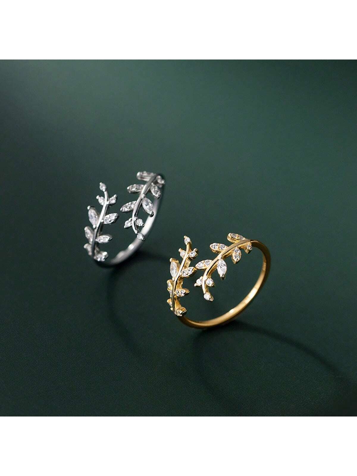 خاتم نسائي عصري مفتوح بتصميم فروع وأوراق – فضة إست...