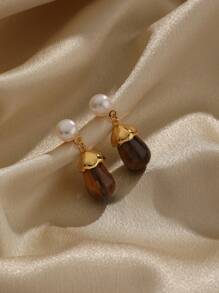 1對經典 & 豪華 & 复古風格耳環,配有天然石和珍珠細節,適用於假日派對