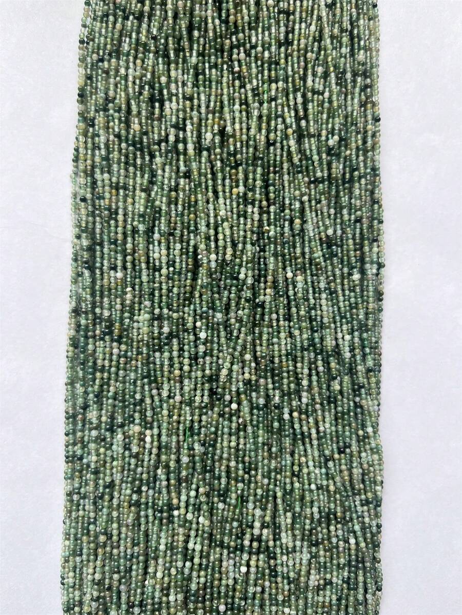 2 毫米綠色苔蘚瑪瑙玉天然石珠寶石項鍊寶石手鍊耳環珠寶套裝製作 Diy 聖誕節感恩節派對舞會設計 - 綠色 - 查看 1