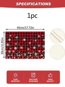 1入組紅黑相間的水牛格紋聖誕桌墊,印有雪花圖案,11.81*17.72英寸,季節性冬季假日鄉村復古可水洗桌墊