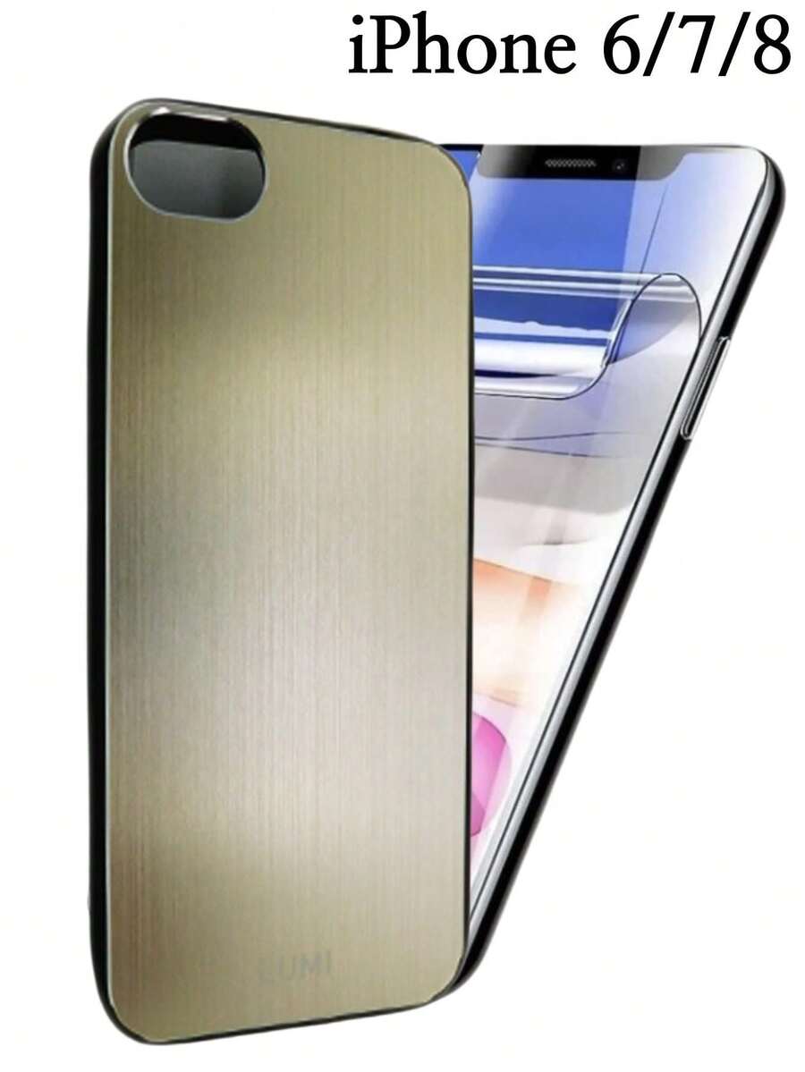 Funda Para Movil Para iPhone 6/7/8 Plus Mas Mica Hidrogel Uso Rudo Aluminio Bumper Case - Dorado - Ver 1