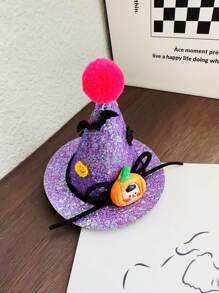 1pc Children's Colorful Glitter Wizard Hat Hair Clip Halloween Funny Accessory - Purple - View 3