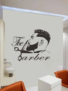 1 件男士美发沙龙墙贴，展示剪发/剃须的流行发型，适用于沙龙入口、接待区、等候区、走廊或过渡区装饰 - 黑色 - 查看 5