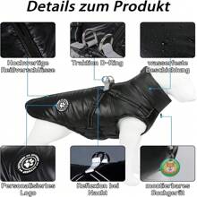 Petopet冬季背心狗服+牽繩套裝, 適用於小型犬,胸帶式背心, 無袖充氣背心 - 黑色 - 查看 3