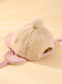 1 件冬季保暖加厚可愛小熊棒球帽適合男孩和女孩 - 粉色 - 查看 4