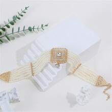 1pc Bridal Faux Pearl Square Shaped Zinc Alloy Pendant Handmade Beaded Necklace For Wedding Dress - White - View 6