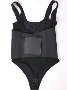 1pc Tummy Control Waist Trainer Shapewear Bodysuit With Belt Body Shaper Body Thong - Black - View 9