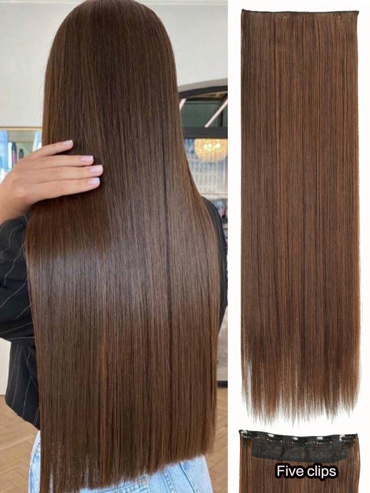 シンセティックヘアエクステ 暖色系 L字型クリップ付き ストレート 5つ