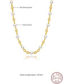 Cici Color 1 件热销新款 18k 镀金 S925 银镶嵌白色圆形人造珍珠奢华珠链项链适合女性日常聚会、生活、约会、旅行，带礼品盒