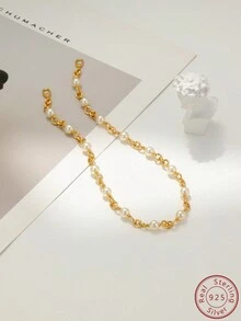 Cici Color 1 件热销新款 18k 镀金 S925 银镶嵌白色圆形人造珍珠奢华珠链项链适合女性日常聚会、生活、约会、旅行，带礼品盒