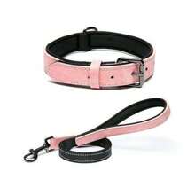 Bộ 2 vòng cổ thú cưng bằng da giả kèm dây xích bằng da, dây dắt chó dài 4 feet kèm chuông, phù hợp cho chó nhỏ và vừa - Hồng - Xem 1