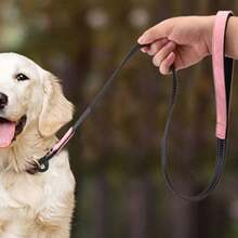 Bộ 2 vòng cổ thú cưng bằng da giả kèm dây xích bằng da, dây dắt chó dài 4 feet kèm chuông, phù hợp cho chó nhỏ và vừa - Hồng - Xem 5