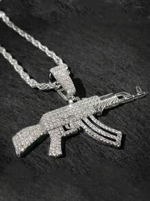 Geometry Design Copper Necklace With Cz Stone Studded Pendant For Men - Silver - View 2