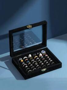 Caja Para Presentación De Joyas De Alta Gama, Almacenamiento De Anillos, Pendientes, A Prueba De Polvo Y Exhibición, 1 Ud. - Negro - Ver 1