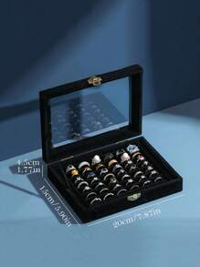 Caja Para Presentación De Joyas De Alta Gama, Almacenamiento De Anillos, Pendientes, A Prueba De Polvo Y Exhibición, 1 Ud. - Negro - Ver 2