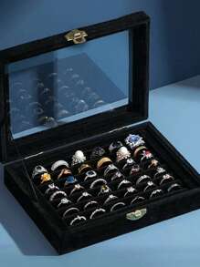 Caja Para Presentación De Joyas De Alta Gama, Almacenamiento De Anillos, Pendientes, A Prueba De Polvo Y Exhibición, 1 Ud. - Negro - Ver 3