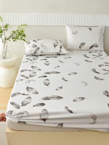 ( 2-3 ) 件/套印花床罩，包括 1 個床罩和 2 個枕頭套（床罩裙高 30 厘米） - 羽毛 - 查看 2