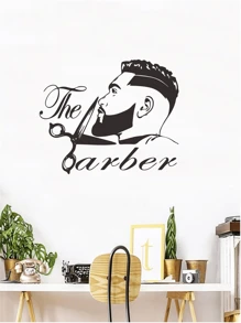 1 件男士美发沙龙墙贴，展示剪发/剃须的流行发型，适用于沙龙入口、接待区、等候区、走廊或过渡区装饰 - 黑色 - 查看 6