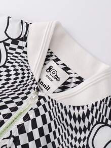 Annil 男童格紋聯名棒球運動服潮流外套黑白色 - 黑與白 - 查看 5