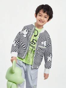 Annil 男童格紋聯名棒球運動服潮流外套黑白色 - 黑與白 - 查看 2