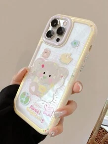 1 件奶油色壓克力條紋大象圖案手機殼相容於 Apple - 白色 - 查看 11