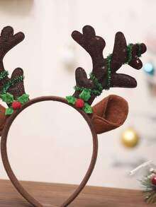 1pc Unisex Antler Shape Hair Hoop With Shiny Thread Decoration, Suitable For Christmas And Party ,Hairband For Women Hair Accessories - Chocolate Brown - View 3