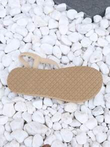 夏季新款时尚女士休闲凉鞋，时尚米色交叉带拖鞋，海滩夏威夷风格 - 米色 - 查看 5