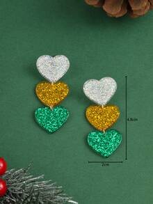 一對閃亮心形吊墜聖誕快樂吊墜耳環適合女士女孩節日節日禮物