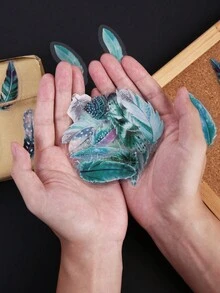 40张防水半透明PVC羽毛主题贴纸，适用于DIY子弹日记 - 綠色 - 查看 2