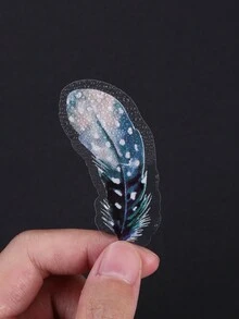 40张防水半透明PVC羽毛主题贴纸，适用于DIY子弹日记 - 綠色 - 查看 5